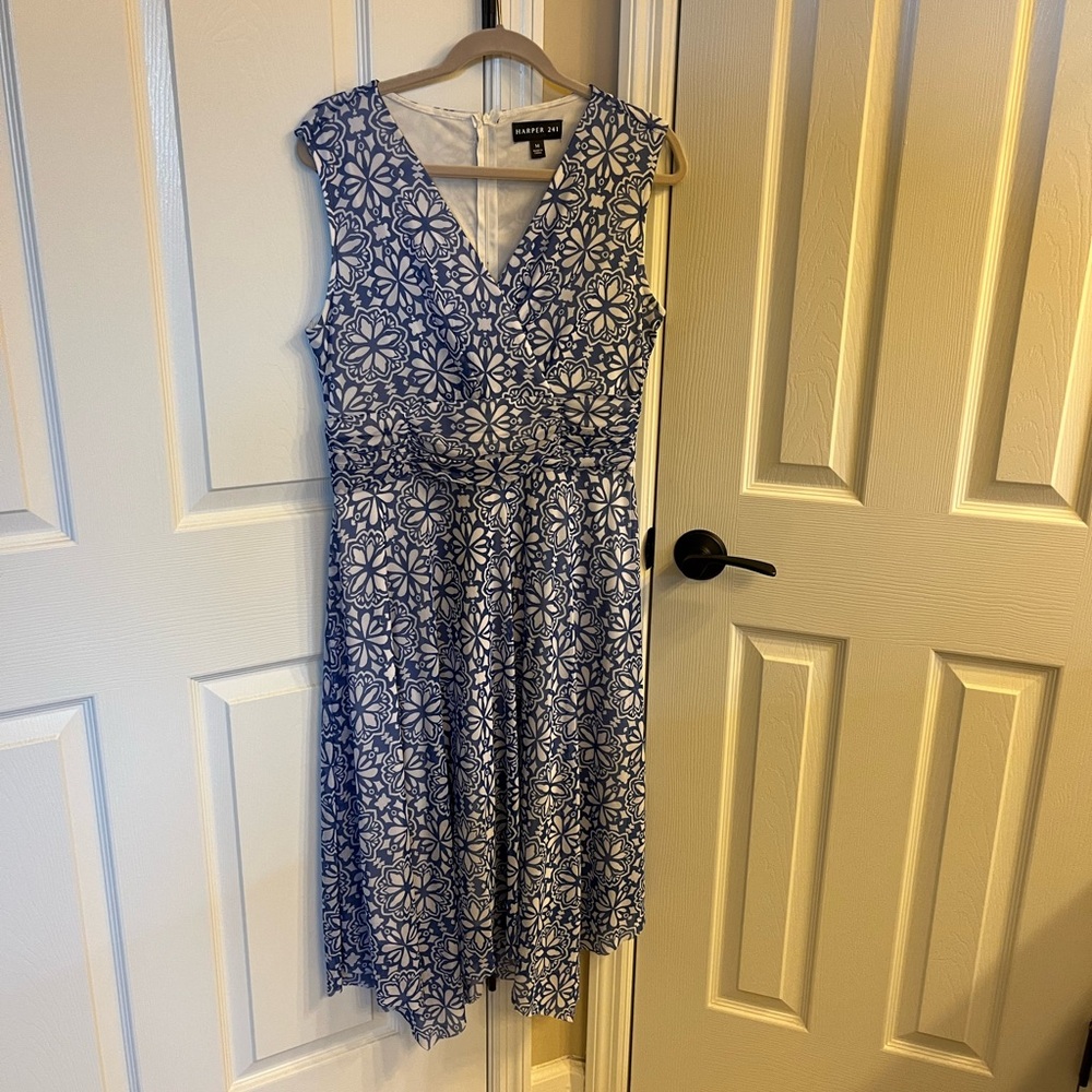 Blue and White Floral Midi Dress